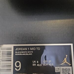 Jordan 1 Mid TD Black and White Football Cleats